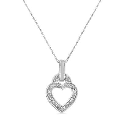 #ad Haus of Brilliance Sterling Silver Round Cut Diamond Heart Pendant Necklace NEW