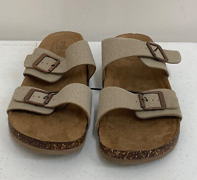 #ad Time and Tru Women’s Two Band Footbed Slide Sandals Tan Size: 11
