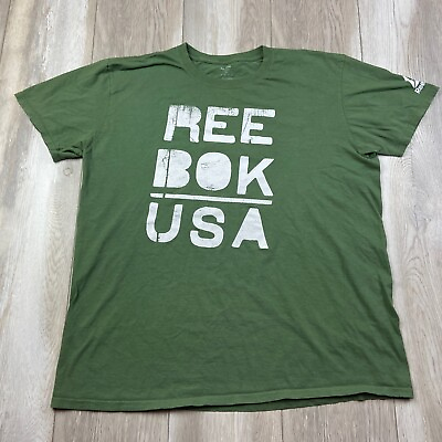 #ad Reebok Shirt Mens Extra Large Green Short Sleeve Fitness Athletic Gym Men *