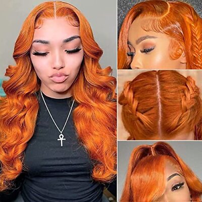 #ad Orange Ginger Body Wave Lace Front Wigs Human 20 Inch 13x4 Ginger Orange Wigs