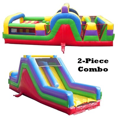 #ad Commercial Inflatable Obstacle Course 2 Piece Rainbow Combo Jumper with Blower