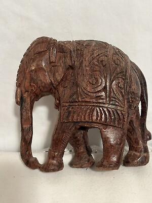 #ad Wooden Elephant Hand Carved Statue 5x5 Inches