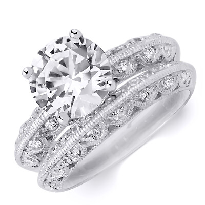 #ad 2.25 Carat Womens Fashion Bridal Engagement Band Ring Set Real Silver Size 5 9