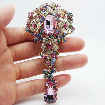 #ad Elegant Colorful Rhinestone Crystal Flower Bouquet Drop Brooch Pin Pendant