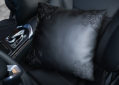 #ad CHROME HEARTS Multi Cross Patch Black Leather Cushion Pillow — FAST US Shipping