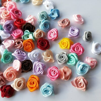 #ad 100 3000P Tiny Satin Flower Ribbon Mini Rose Applique For DIY Crafts Cloth Decor