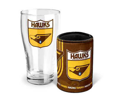 #ad Hawthorn Hawks AFL Heritage Pint Glass and Can Cooler Man Cave Bar Gift