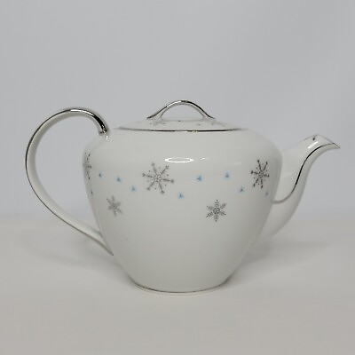 #ad Vintage Fine China of Japan Fantasy Gray Snowflake Blue Star Teapot 7550 5 Cup