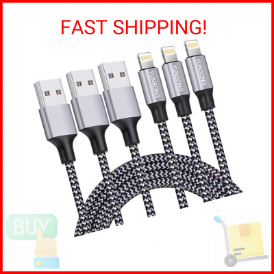 #ad YUNSONG MFi Certified iPhone Charger 3Pack 6FT Nylon Braided Lightning Cable