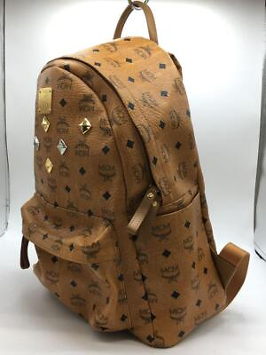 #ad MCM Backpack Leather CML Logo Pattern Monogram Silver x Gold Studs Logo Plate