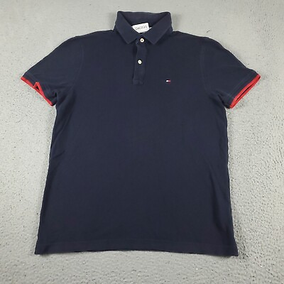 #ad Tommy Hilfiger Polo Shirt Mens Medium Blue Casual Short Sleeve